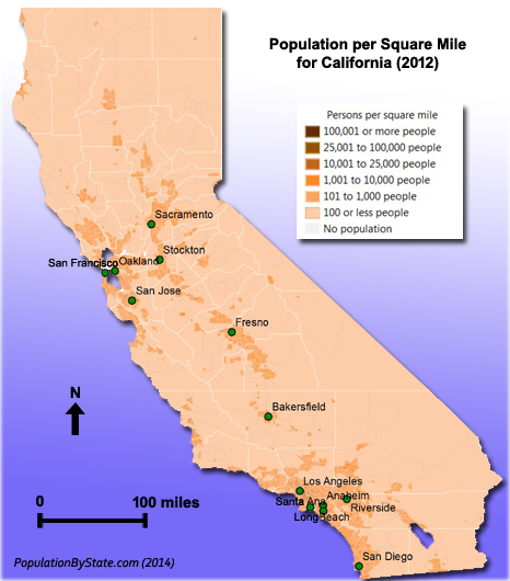 Population density map for California.