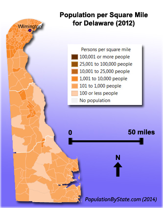 Population density map for Delaware